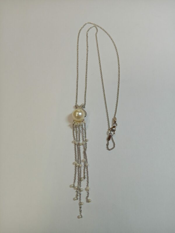 Pendentif pampilles perle de culture sur chaine or gris – Image 2