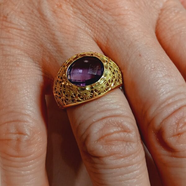 Bague jonc ajourée améthyste briolette – Image 2