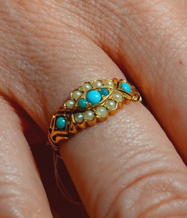 Bague or jaune turquoises demi-perles – Image 2