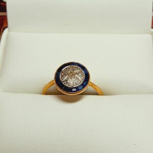 Bague ronde 1930 or jaune saphirs diamants