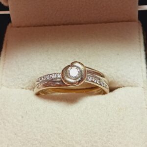 Bague double anneau or gris diamants