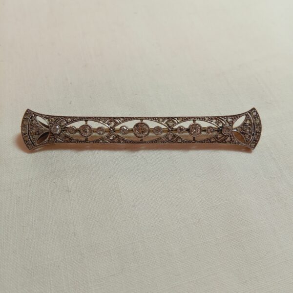 Broche barrette or gris platine diamants