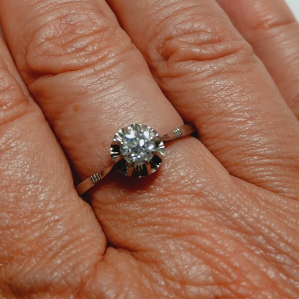 Solitaire monture ancienne platine diamant 0,40 carat – Image 2