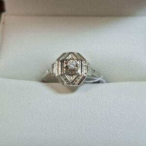 Bague 1930 or gris diamant