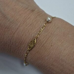 Bracelet maille filigrane or jaune perles de culture